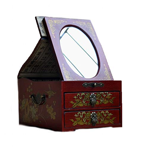 IG la Dote de Boda Caja de Vestir Clásica Joyería de Maquillaje Caja China Rojo Del Estilo Chino de Almacenamiento de Bloqueo Del Espejo,A,Un tamaño