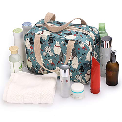 IGNPION - Neceser de viaje para mujer, impermeable, bolsa organizadora de maquillaje, bolsa de cosméticos, bolsa de natación, bolsa de gimnasio (oso del bosque)
