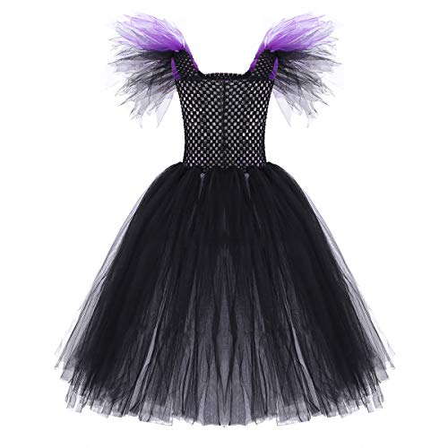 iiniim Disfraz Bruja Vampiresa Payaso Niña Princesa Vestido con Lazada Tutú Tul Ropa de Fiesta Actuación Halloween Cosplay Costume Carnaval Party 2-12 Años Negro&Morado 8-9 años