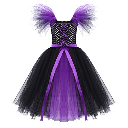 iiniim Disfraz Bruja Vampiresa Payaso Niña Princesa Vestido con Lazada Tutú Tul Ropa de Fiesta Actuación Halloween Cosplay Costume Carnaval Party 2-12 Años Negro&Morado 8-9 años