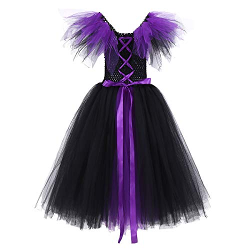 iiniim Disfraz Bruja Vampiresa Payaso Niña Princesa Vestido con Lazada Tutú Tul Ropa de Fiesta Actuación Halloween Cosplay Costume Carnaval Party 2-12 Años Negro&Morado 8-9 años