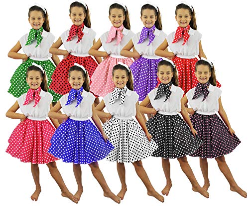 ILOVEFANCYDRESS Falda Y PAÑUELO para EL Cuello Rosa Claro con Puntos Blancos para Disfraz Infantil con DESEÑO DE Puntos Estilo AÑOS 50 Rock N Roll