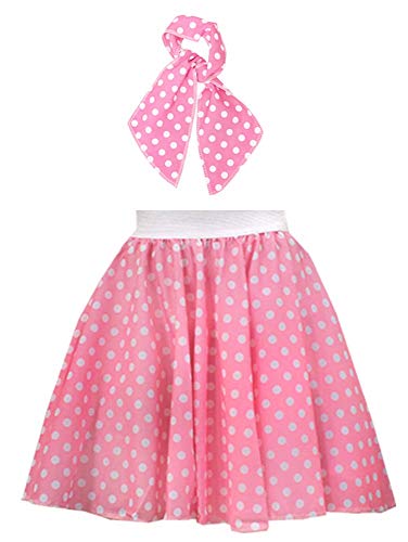 ILOVEFANCYDRESS Falda Y PAÑUELO para EL Cuello Rosa Claro con Puntos Blancos para Disfraz Infantil con DESEÑO DE Puntos Estilo AÑOS 50 Rock N Roll
