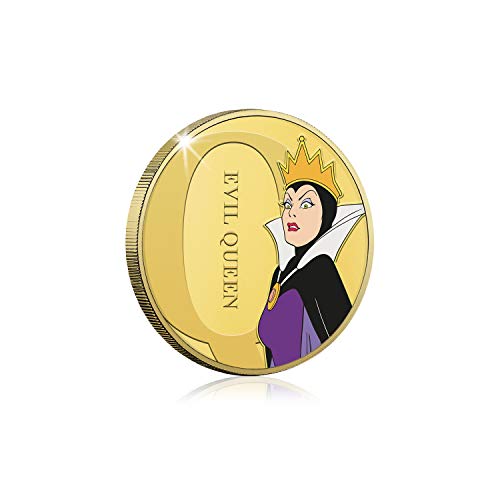IMPACTO COLECCIONABLES Disney Colección de Monedas / Medallas A-Z - Q de Evil Queen Reina Malvada en baño de Oro 24 Quilates y Coloreada a 4 Colores presentada en Pack de Coleccionista