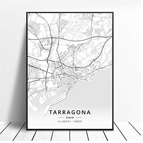 Imprimir en lienzo Tarragona Salamanca Ibiza Granada Cádiz Málaga España Mapa Poster-50x70cmx1pcs -Sin marco