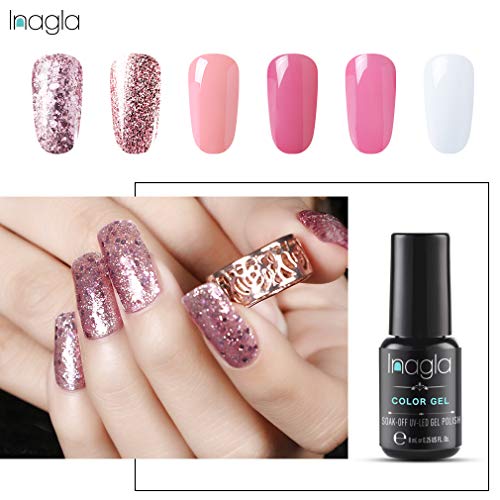 Inagla Esmaltes de Uñas en Gel UV LED, 6pcs Esmaltes Semipermanentes, Pintauñas de 8ml 004