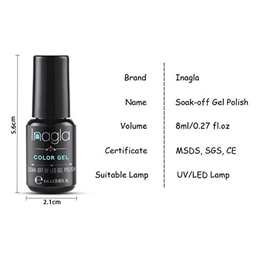 Inagla Esmaltes de Uñas en Gel UV LED, 6pcs Esmaltes Semipermanentes, Pintauñas de 8ml 004