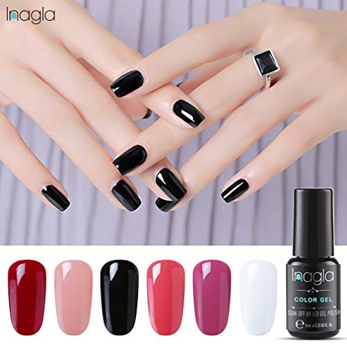Inagla Esmaltes Semipermanentes en Gel UV LED, 6pcs Esmaltes de Uñas Semipermanentes de 8ml 001