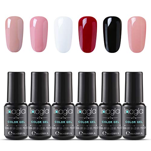 Inagla Esmaltes Semipermanentes en Gel UV LED, 6pcs Esmaltes de Uñas Semipermanentes de 8ml 001