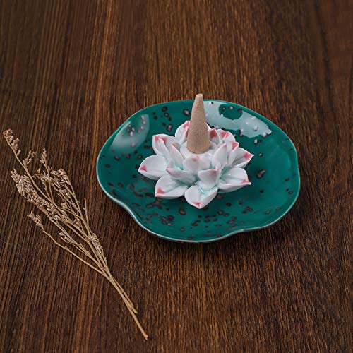 Incienso de cerámica para quemador de incienso cono loto porta incienso estilo vintage bandeja para quemador incienso soporte incienso para decoración oficina casa budista regalo cumpleaños