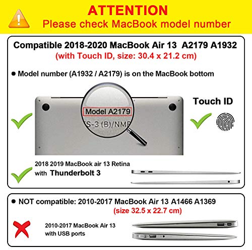 iNeseon Funda para 2020/2019/2018 MacBook Air 13 Retina, Protectora Rígida Carcasa y Cubierta del Teclado para MacBook Air 13 Pulgadas (Modelo A2179/A1932) con Touch ID, Cristal Claro