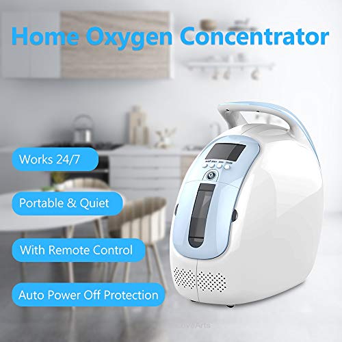 InLoveArts Concentrador de oxígeno Portatil 1-5 L/min Generador de oxígeno ajustable 93% Concentrador de oxígeno, portátil de alta purezacon función de temporización, 24 horas de trabajo continuo