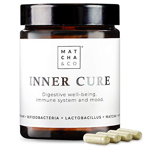 Inner Cure Probióticos 50 mil millones de UFC | 5 cepas de probióticos | Prebióticos con triptófano y matcha | Mejora defensas, flora intestinal y ánimo - 60 cápsulas