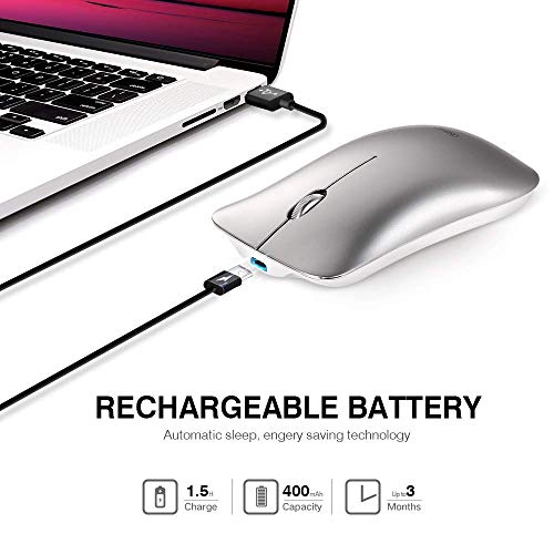 INPHIC Ratón inalámbrico, Slim Silent Click Recargable 2.4G Ratones inalámbricos 1600DPI Mini óptico portátil de Viaje Wireless Mouse para PC Ordenador portátil Mac, Plata
