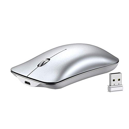INPHIC Ratón inalámbrico, Slim Silent Click Recargable 2.4G Ratones inalámbricos 1600DPI Mini óptico portátil de Viaje Wireless Mouse para PC Ordenador portátil Mac, Plata
