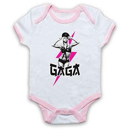 Inspirado por Lady Gaga Fame Monster No Oficial Bebé Body, Blanco & Rosa Claro, 3-6 Meses