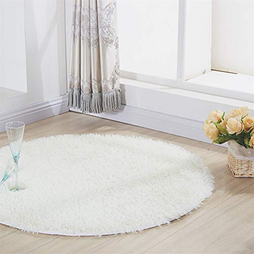 Insun Alfombra Shaggy de Pelo Largo Redondo Alfombra de Monocromática Decoración Interior Lavable Antideslizante para Sala de Estar y Dormitorio Crema 130cm Diámetro