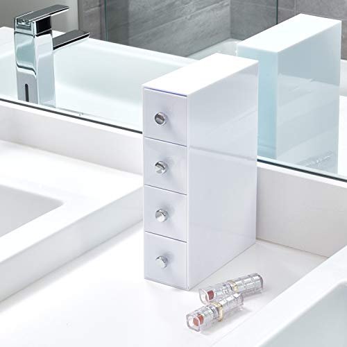 InterDesign Drawers Caja con compartimentos | Caja de maquillaje con 4 cajones | Organizador de maquillaje o artículos de oficina | Plástico blanco