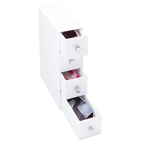 InterDesign Drawers Caja con compartimentos | Caja de maquillaje con 4 cajones | Organizador de maquillaje o artículos de oficina | Plástico blanco