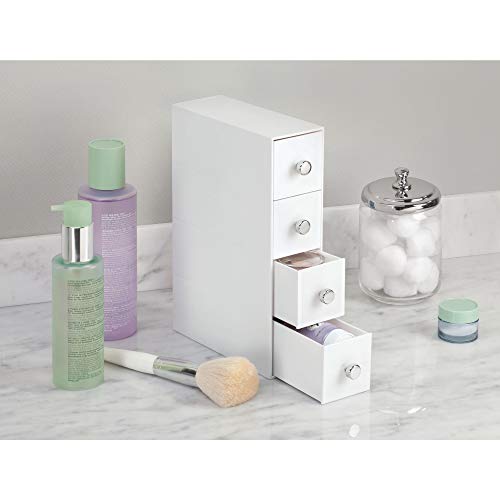 InterDesign Drawers Caja con compartimentos | Caja de maquillaje con 4 cajones | Organizador de maquillaje o artículos de oficina | Plástico blanco