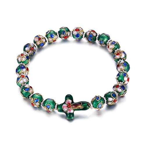 Inveroo Religious Cross Esmalte Cuentas Pulsera Encantos Cuentas Pulseras Pulseras para Las Mujeres Clásicas China Etnia Cloisonne Joyería Bijoux