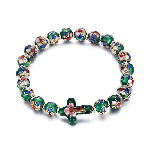 Inveroo Religious Cross Esmalte Cuentas Pulsera Encantos Cuentas Pulseras Pulseras para Las Mujeres Clásicas China Etnia Cloisonne Joyería Bijoux