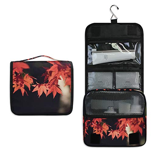 iRoad - Bolsa de aseo de viaje, diseño de hojas de arce japonesas de otoño para cosméticos de gran capacidad, organizador plegable portátil para mujeres y hombres