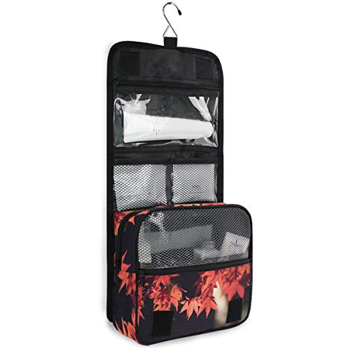 iRoad - Bolsa de aseo de viaje, diseño de hojas de arce japonesas de otoño para cosméticos de gran capacidad, organizador plegable portátil para mujeres y hombres