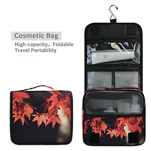 iRoad - Bolsa de aseo de viaje, diseño de hojas de arce japonesas de otoño para cosméticos de gran capacidad, organizador plegable portátil para mujeres y hombres