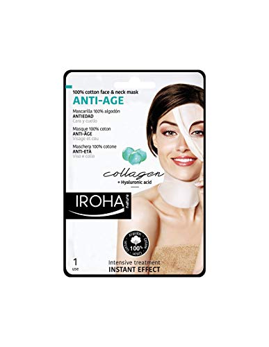 Iroha Nature - Mascarilla Cara y Cuello de Tisú con Colágeno, 1 unidad | Mascarilla Tissue Colágeno y Ácido Hialurónico