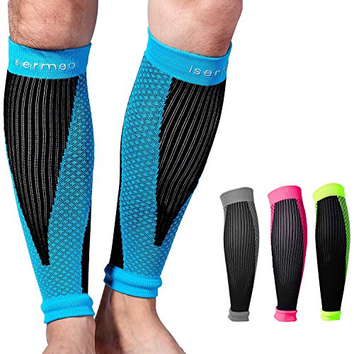 isermeo Calentadores de Pantorrilla de Compresión Graduada, Calentadores de Pierna, Mangas de Pantorrilla, para Hombres y Mujeres, Alivio del Dolor en la Pantorrilla, Azul