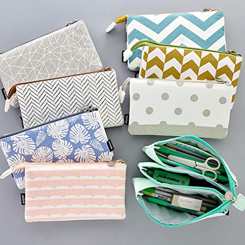 iSuperb Estuche Muje Estuche Escolar Niña Lápices Estuches Tres Pisos Bolso de Cosméticos Pencil Case (Blue Leaf)