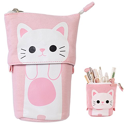 iSuperb Estuche para Lápices Desplegable Encantador Bolso de Lápices Contráctil con Cremallera Pequeña Bolsa para Lapices Estudiante Plumier Pencil Case Kawaii (Rosa)