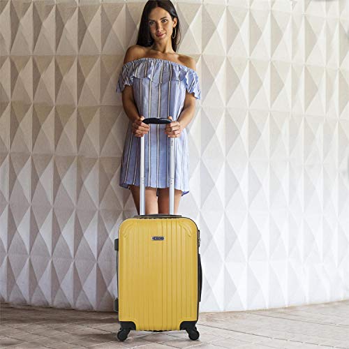 ITACA - Juego Maletas 2 pzs, Maleta Mediana y Pequeña 55x38x20 + 66x41x27, ABS Rígidas, Resistentes y Duraderas, 4 Ruedas, Cómodas y Ligeras, Candado Combinación T71515, Color Mostaza