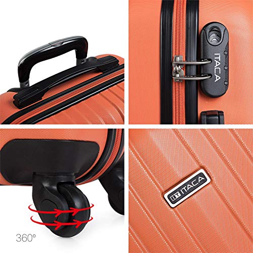 ITACA - Maleta de Viaje Cabina Rígida 4 Ruedas 55 cm Trolley ABS. Equipaje de Mano. Pequeña Resistente Cómoda y Ligera. Low Cost Ryanair. Estudiante. Calidad y Diseño. T71550, Color Mandarina