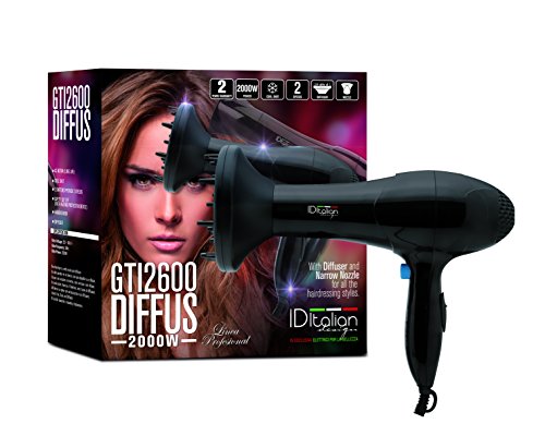 Italian Design IDE2600DIF Secador de Pelo 2006 con Difusor, 2000W, Negro