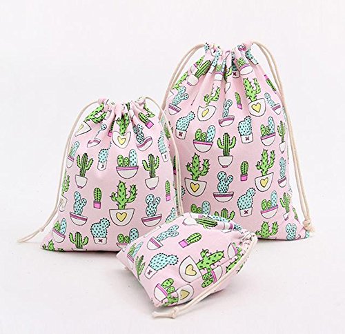 iTemer 3 piezas de bolsa de almacenamiento de algodón con diseño de cactus fresco Diseño de viga de lazo bolsa de embalaje bolsa de lona bolsa de cambio bolsa de cosméticos