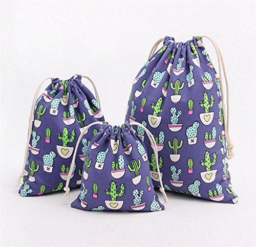 iTemer 3 piezas de bolsa de almacenamiento de algodón con diseño de cactus fresco Diseño de viga de lazo bolsa de embalaje bolsa de lona bolsa de cambio bolsa de cosméticos