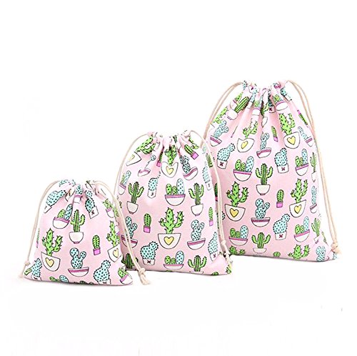 iTemer 3 piezas de bolsa de almacenamiento de algodón con diseño de cactus fresco Diseño de viga de lazo bolsa de embalaje bolsa de lona bolsa de cambio bolsa de cosméticos