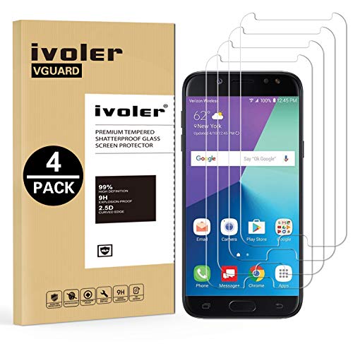 ivoler [4 Unidades] Protector de Pantalla Compatible con Samsung Galaxy J7 2017, Cristal Vidrio Templado Premium [Dureza 9H] [Anti-Arañazos] [Sin Burbujas]