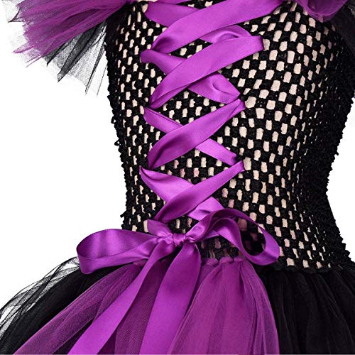 IWEMEK Disfraz de Malefica Niñas Reina Malvada Bruja Maleficent Costume Tutu Vestido con Diadema de Cuernos Alas de Angel Halloween Fancy Dress Cosplay Fiesta Carnaval Disfraces 02 3-4 Años