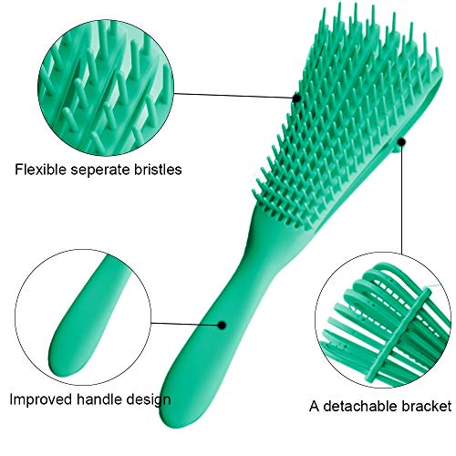 J TOHLO Cepillo desenredante, Cepillo desenredante para cabello afro, peine para desenredar para cabello afroamericano 3a 4c, Mojado, Para Rizado, Grueso, Ondulado, (Negro + Verde)