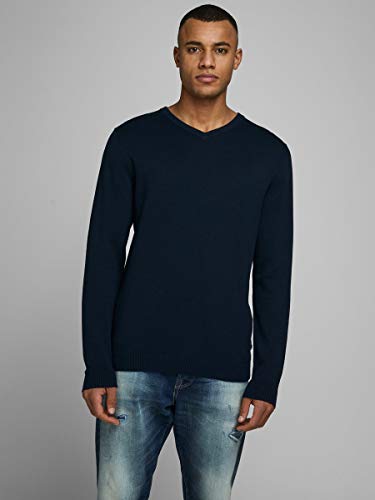 Jack & Jones Jjebasic Knit V-Neck Noos suéter, Azul (Navy Blazer Navy Blazer), Medium para Hombre