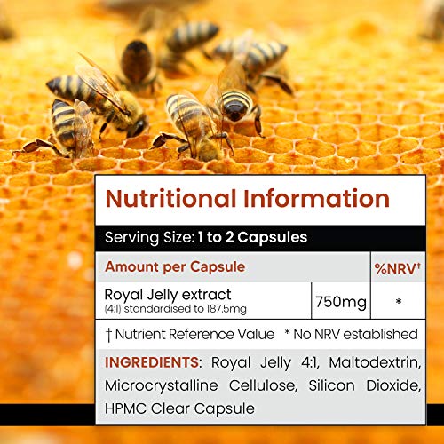 Jalea Real Pura Dosis 750mg | Refuerza Sistema Inmunológico, Reduce Cansancio Y Fatiga, Con Vitaminas y Minerales, Aumenta Defensas, Energía y Vitalidad, Suplemento Para Cabello y Piel, 60 Cápsulas