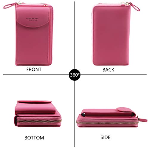 Jangostor Mujer Bolso para teléfono móvil Bolso bandolera Monedero Mini Bolso cruzado de cuero ligero para teléfono móvil con ranuras para tarjeta de correa (Rose)