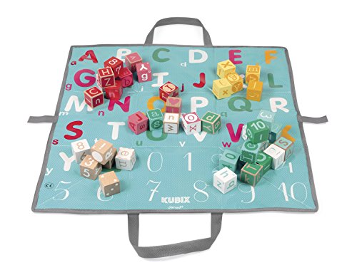 Janod - Kubix, 40 Cubos de madera, Letras + Números (J08077)