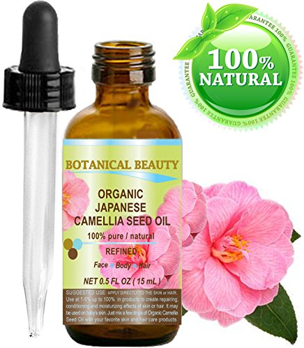 Japanese ORGANIC CAMELLIA SEED OIL. 100% Pure / Natural / Undiluted / Refined / Cold Pressed Carrier Oil. Rich Antioxidant To Revitalize And Rejuvenate The Hair, Skin And Nails. 0.5 Fl.oz-15ml. By Botanical Beauty