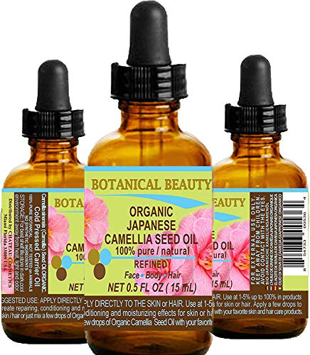Japanese ORGANIC CAMELLIA SEED OIL. 100% Pure / Natural / Undiluted / Refined / Cold Pressed Carrier Oil. Rich Antioxidant To Revitalize And Rejuvenate The Hair, Skin And Nails. 0.5 Fl.oz-15ml. By Botanical Beauty