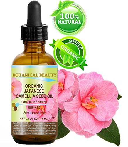 Japanese ORGANIC CAMELLIA SEED OIL. 100% Pure / Natural / Undiluted / Refined / Cold Pressed Carrier Oil. Rich Antioxidant To Revitalize And Rejuvenate The Hair, Skin And Nails. 0.5 Fl.oz-15ml. By Botanical Beauty