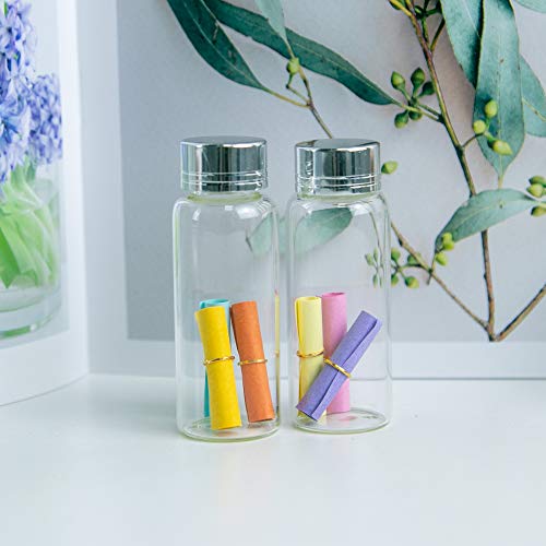 Jarvials 12pcs Botellas de Vidrio Transparente de 25ml con Cubierta de Aluminio Plateado, Botellas de Vidrio Mini Botella Decorativa de Perfume Líquido Frascos de Vidrio Vacíos al por Mayor